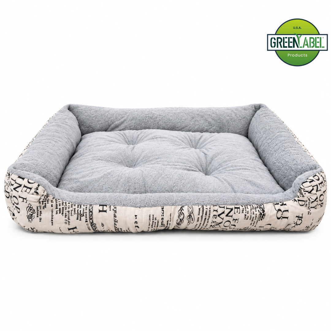 GLP Plush Pet Bed - Newspaper Print Design