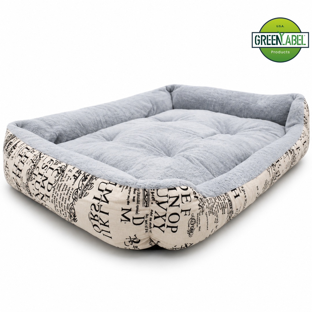 GLP Plush Pet Bed - Newspaper Print Design